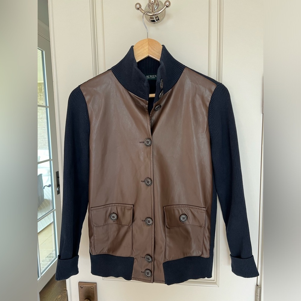 Lauren Ralph Lauren Faux Leather and Sweater Jacket, Women’s Small Petite, EUC